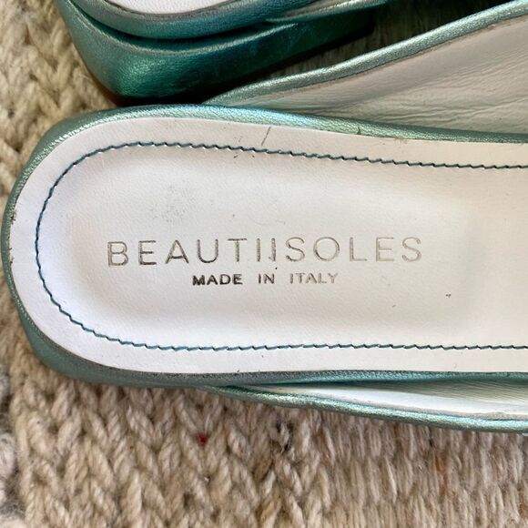 Woven Metallic Blue Mules - Picture 9 of 11